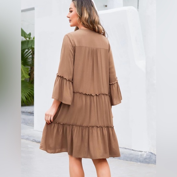 Moss Rose Women's Summer Button Down V Neck Casual Loose Flowy Tunic Dress - Picture 2 of 9